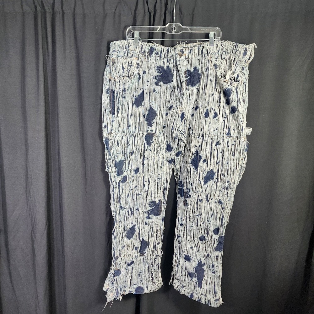 NOVAMEN Men Distressed Fringe Denim Jeans Blue Wash Relaxed Fit Streetwear 42x27